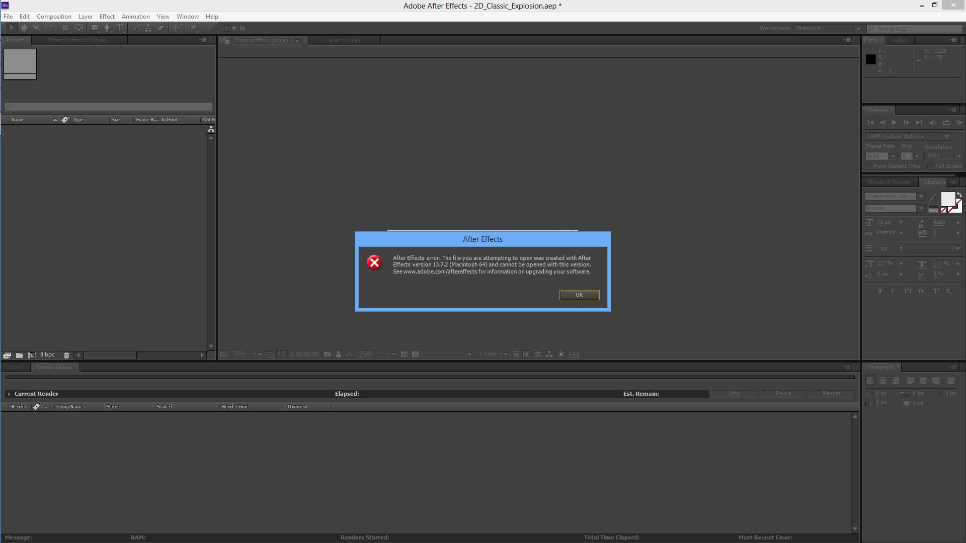 After effects не открывает проект